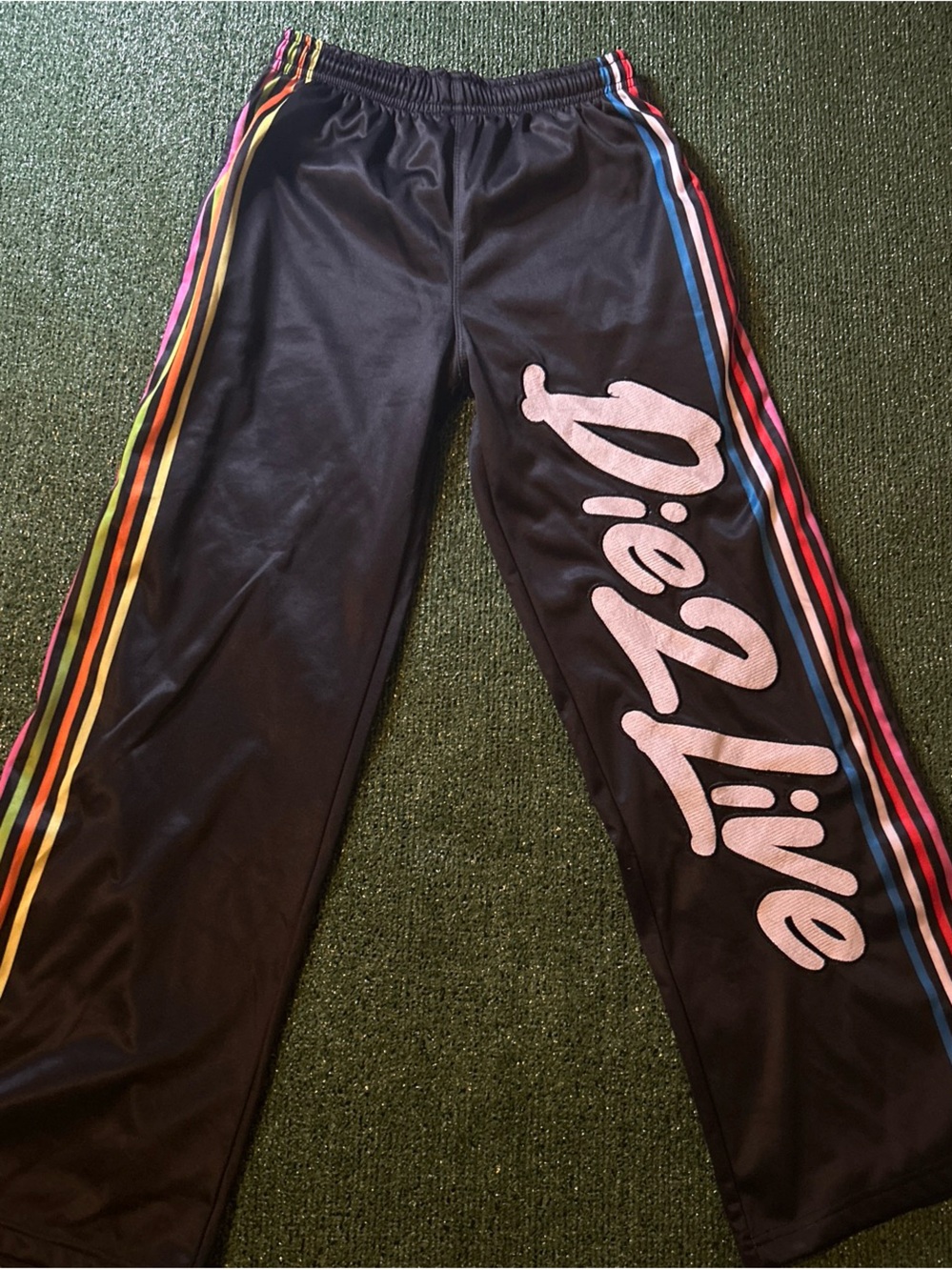 Kids Black Joggers with Pink 'Die2Live' Logo and Rainbow Side Stripes